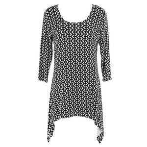 Onque Casual Sz S Black White Viscose Spandex Asymmetrical Stretchy Top